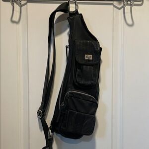 Black Leather Sling Bag